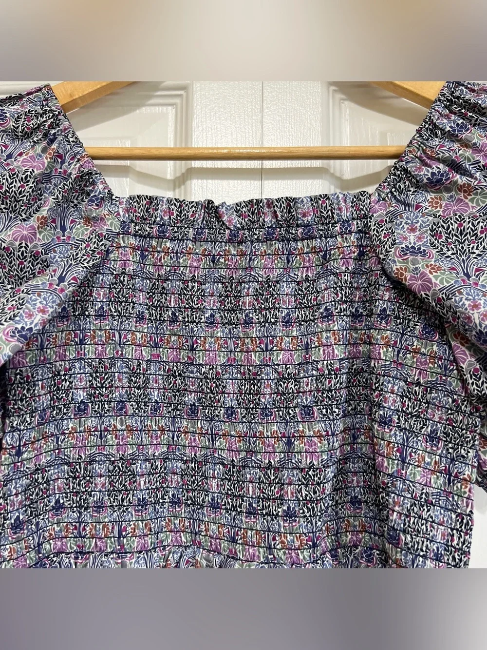 J. Crew Liberty Fabric Smocked Square Neck Puff Sleeve Floral Peplum Top Large